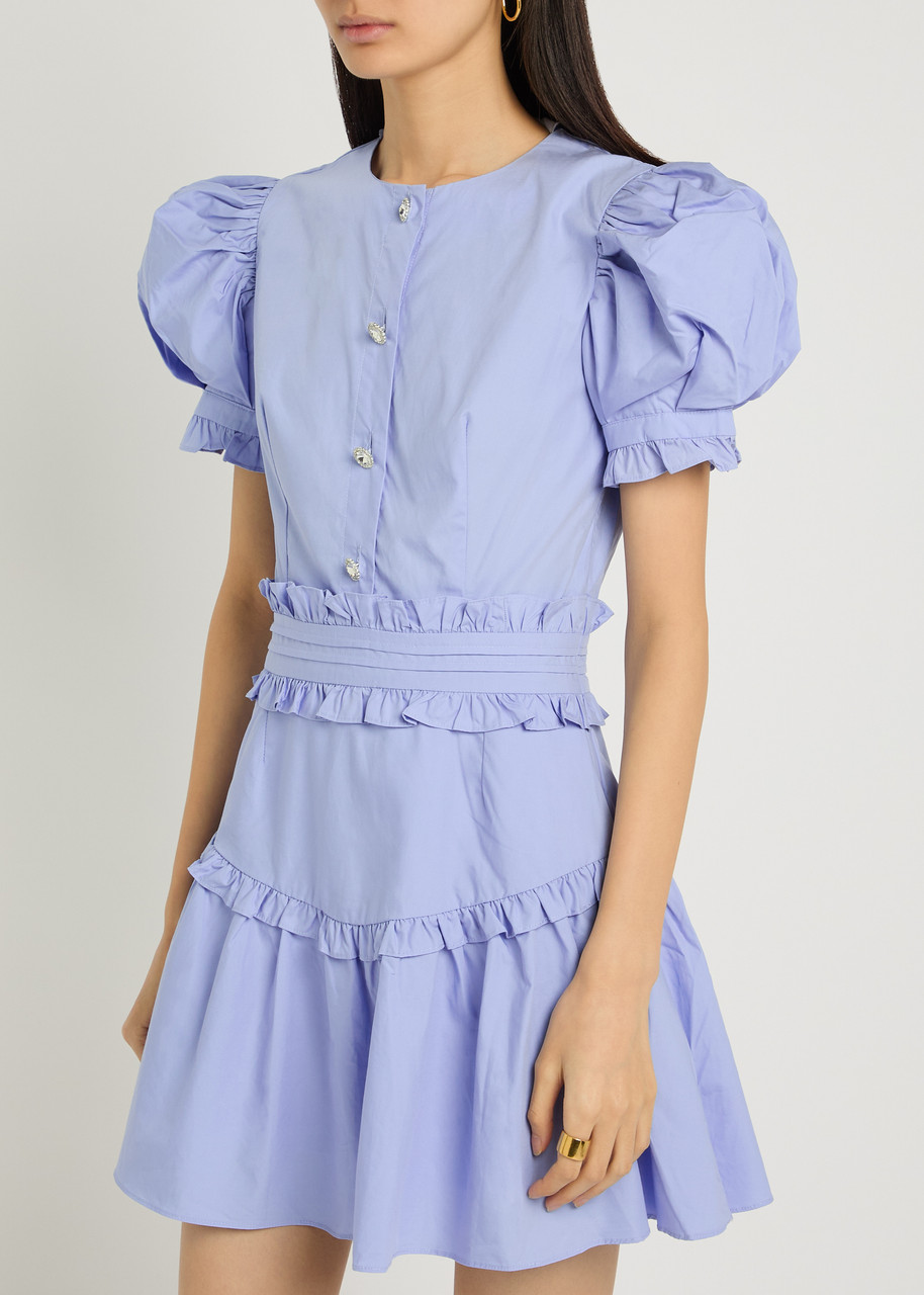 Sister Jane Skye Ruffled Poplin Mini Dress In Blue