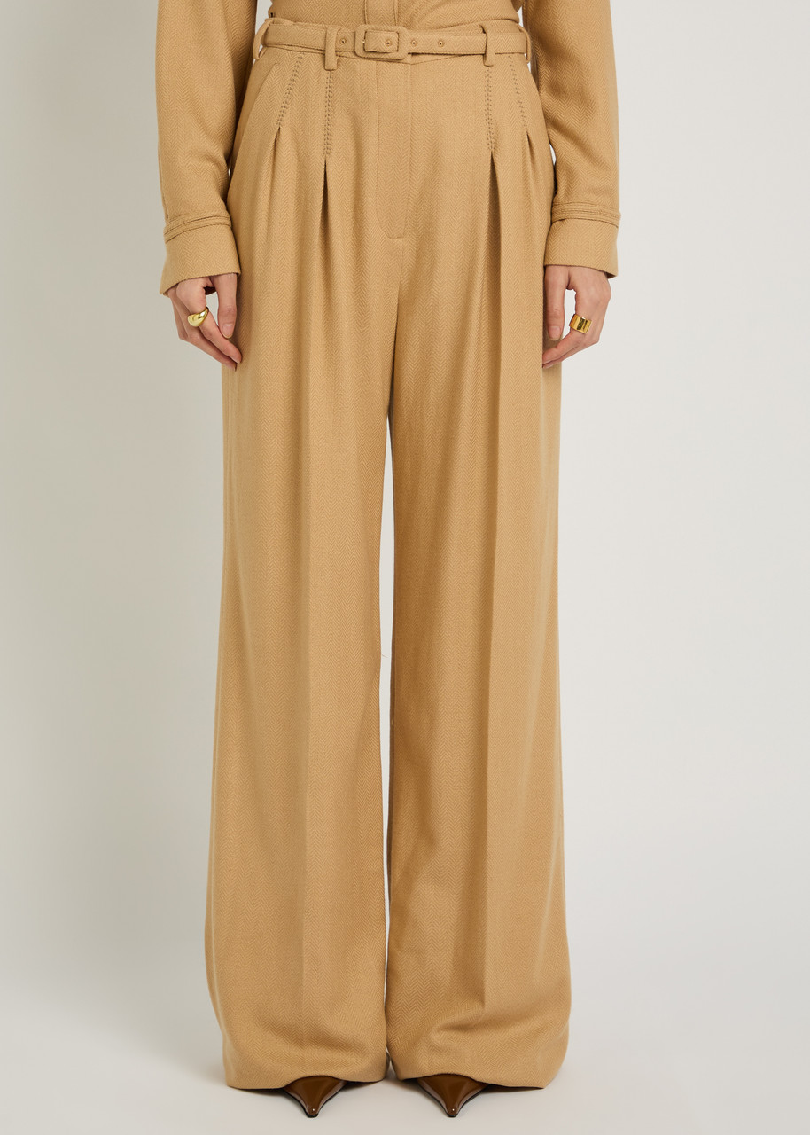 Gabriela Hearst Vargas Herringbone Cashmere And Silk-blend Trousers In Brown