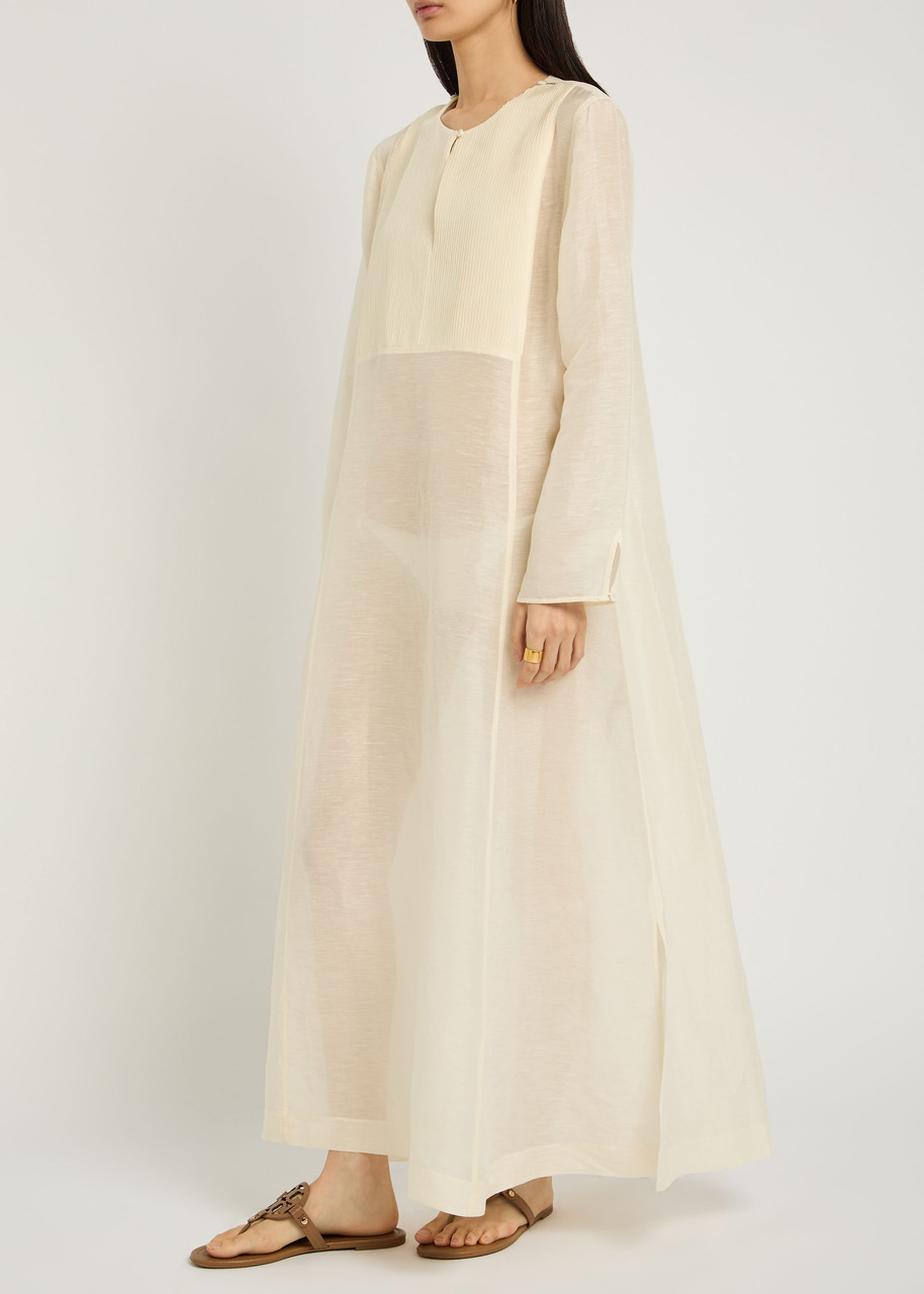 Tory Burch Pintucked Linen And Silk-blend Kaftan In White