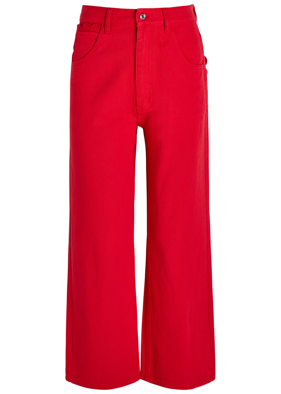 Never Fully Dressed Scallop Cropped Wide-leg Jeans In Red