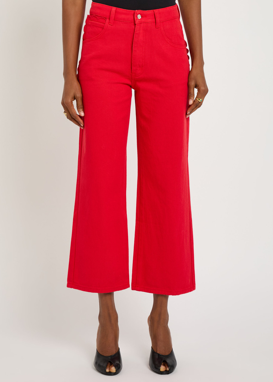 Never Fully Dressed Scallop Cropped Wide-leg Jeans In Red
