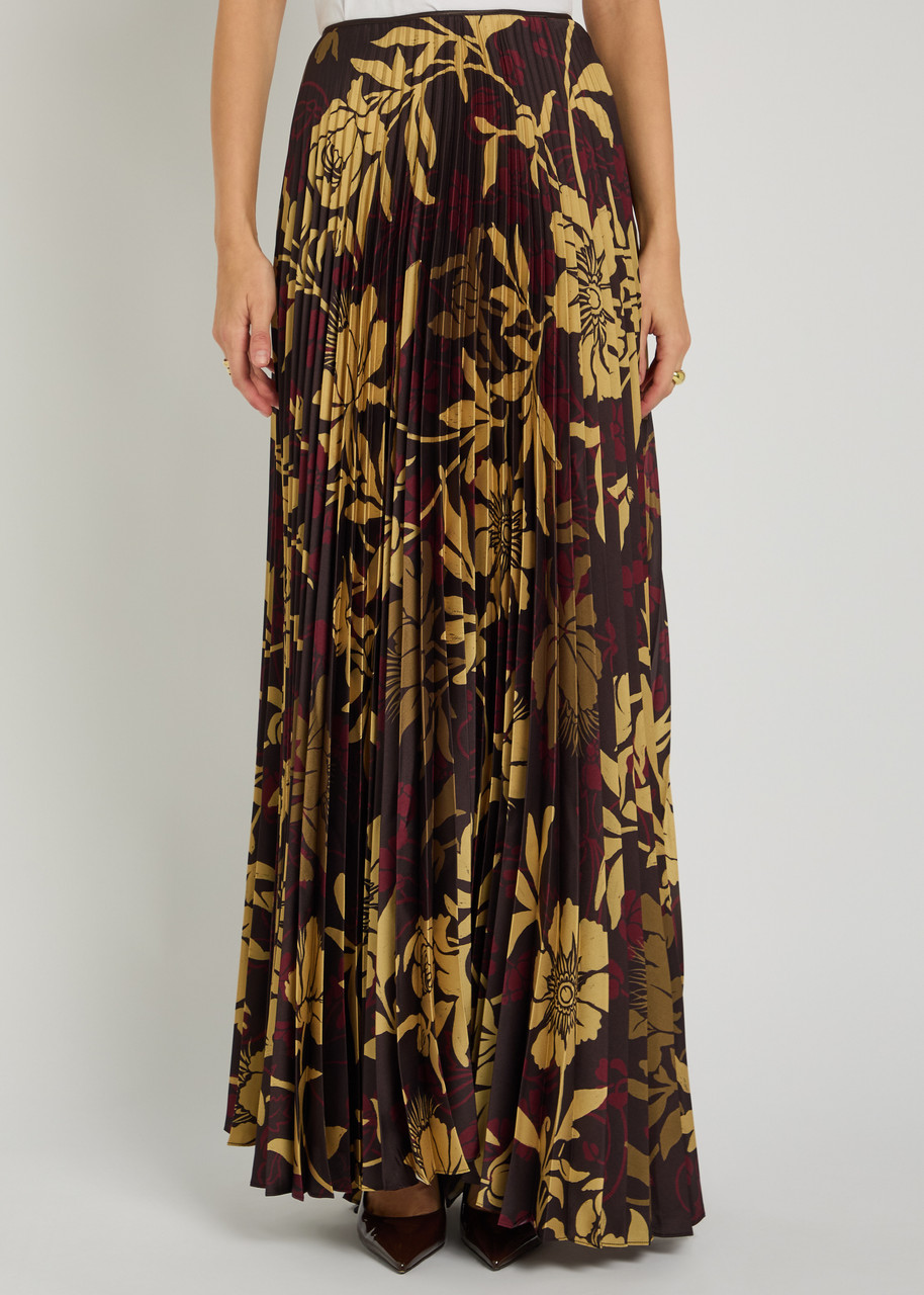 Alaïa Kate Printed Plissé Satin Maxi Skirt In Brown