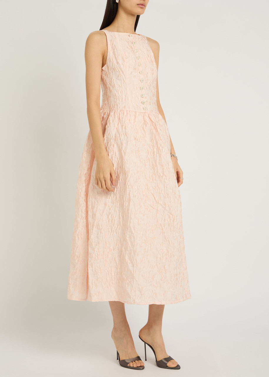 Sister Jane Sun Soaked Floral-jacquard Cloqué Midi Dress In Pink