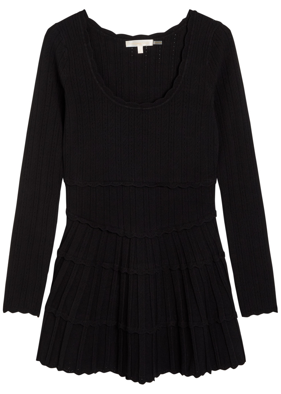 Loveshackfancy Lavender Pointelle Knit Mini Dress In Black