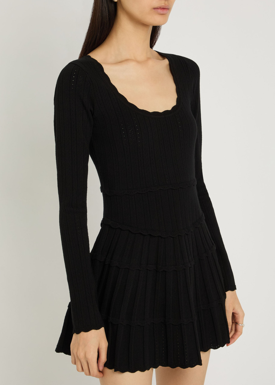 Loveshackfancy Lavender Pointelle Knit Mini Dress In Black
