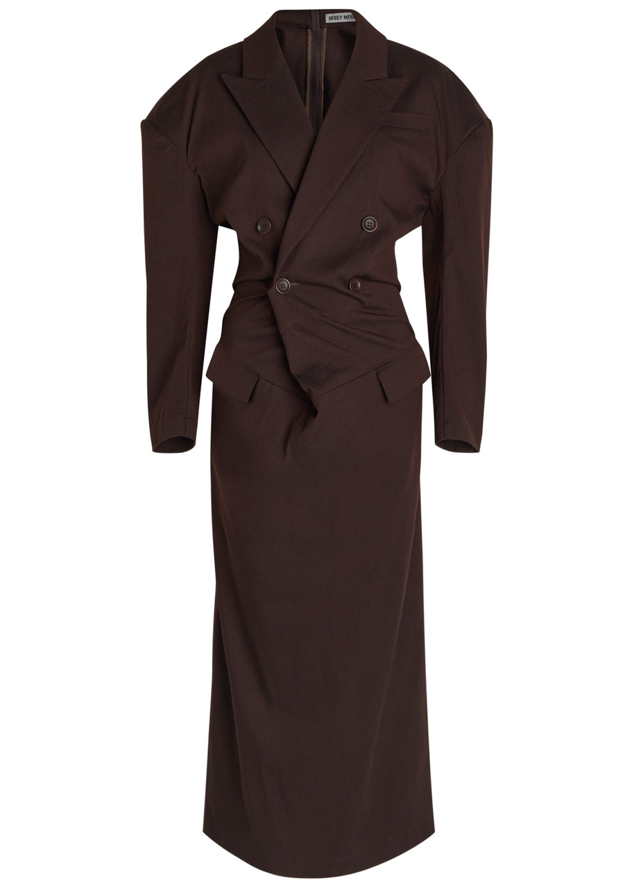 Issey Miyake Like Torso Like Blazer Wool-blend Midi Dress In Brown