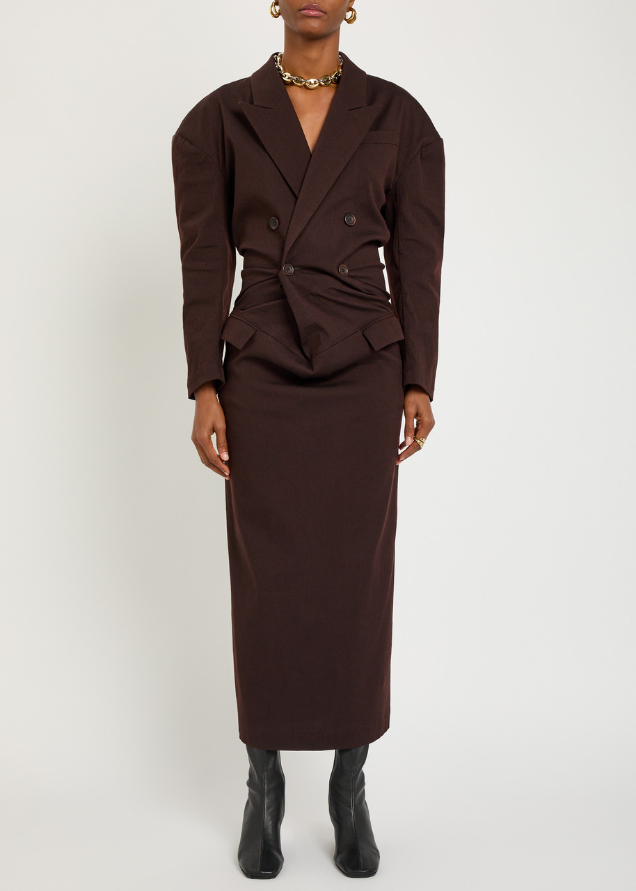 Issey Miyake Like Torso Like Blazer Wool-blend Midi Dress In Brown