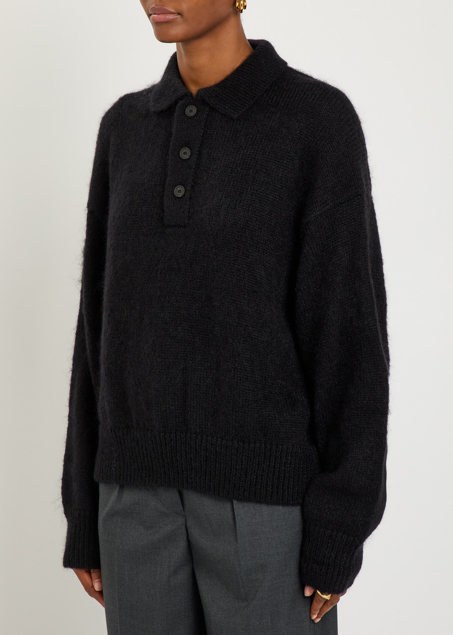 Studio Nicholson Dune Brushed-knit Polo Jumper In Black