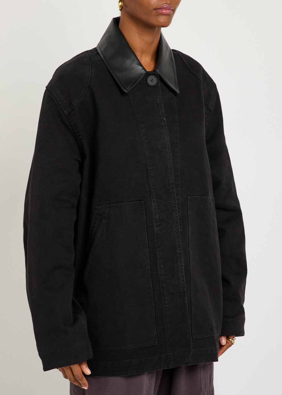 Studio Nicholson Leader Leather-collar Denim Jacket In Black