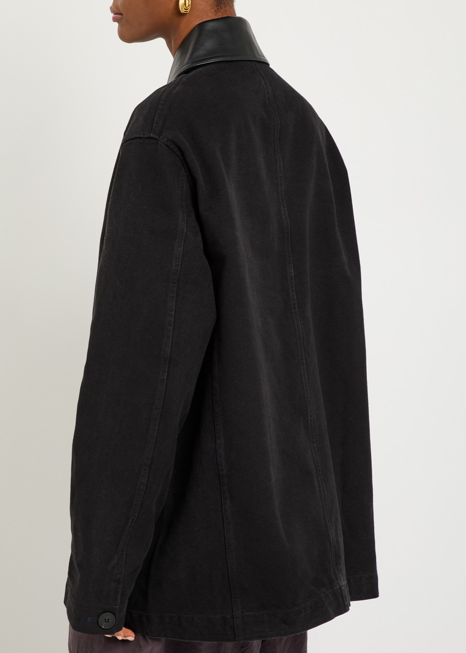  Studio Nicholson Leader Leather-collar Denim Jacket - Navy - 10 (uk10 / S) 