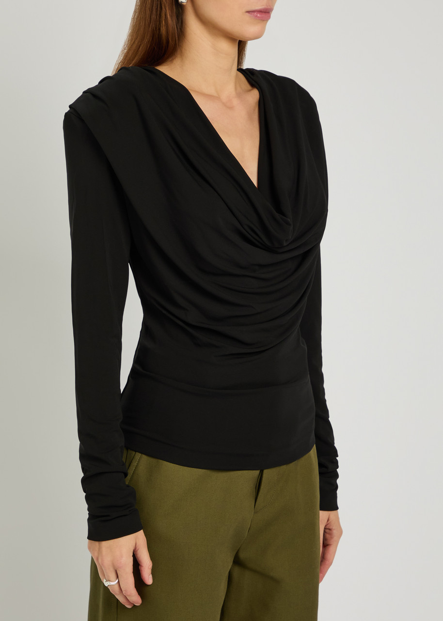 Wardrobe.nyc Evening Draped Cowl-neck Stretch-crepe Top In Black