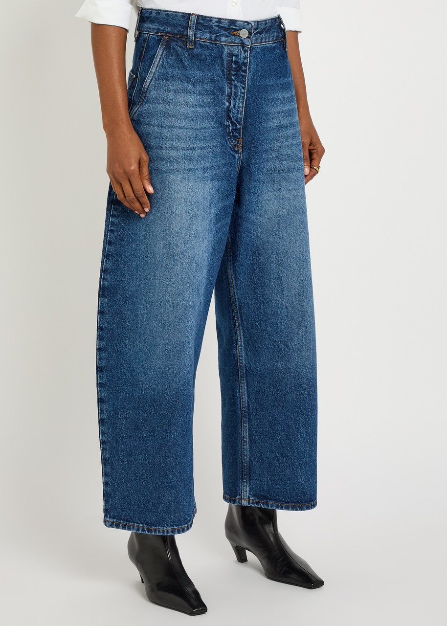 Studio Nicholson Blue Denim Chalco Cropped Jeans In Blue