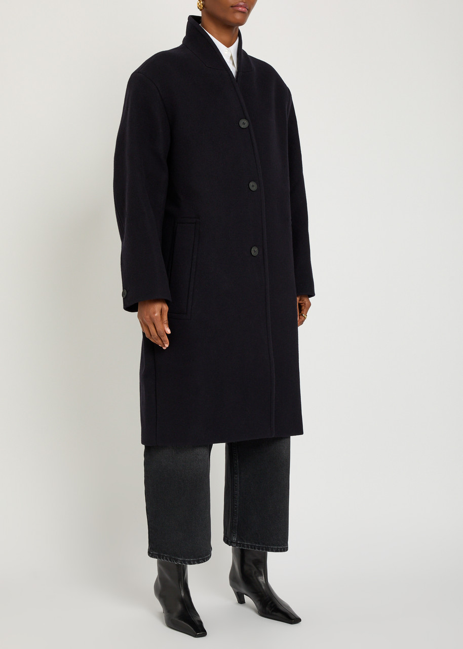 Studio Nicholson Long Coat With Structured Shoulders And Pockets In Blue