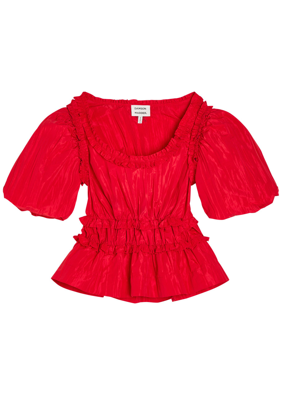 Damson Madder Everly Ruffled Taffeta Blouse - Red - 16 (UK16 / XL)