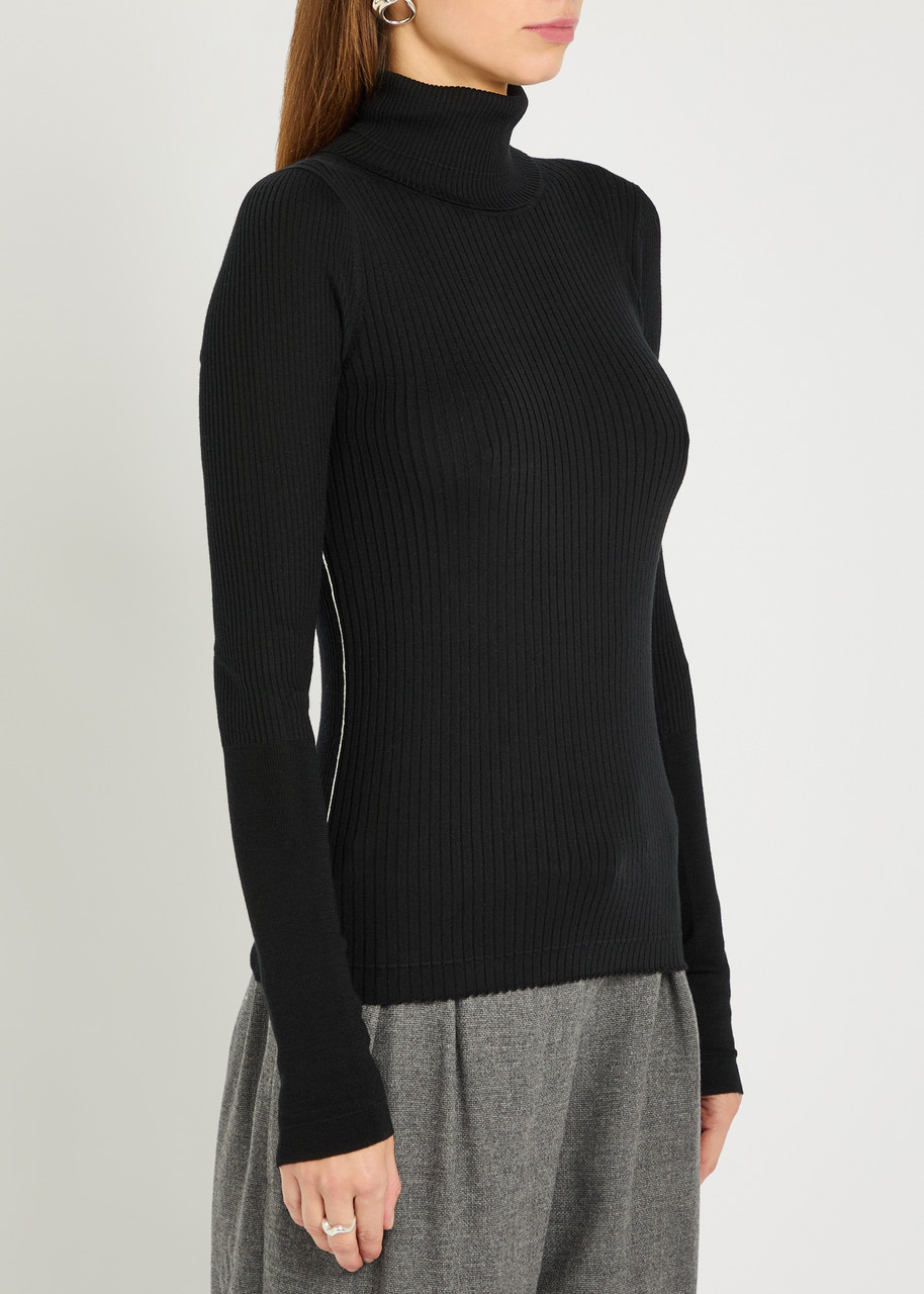 Maria Mcmanus Ribbed Turtle-neck Merino Wool Top In Black
