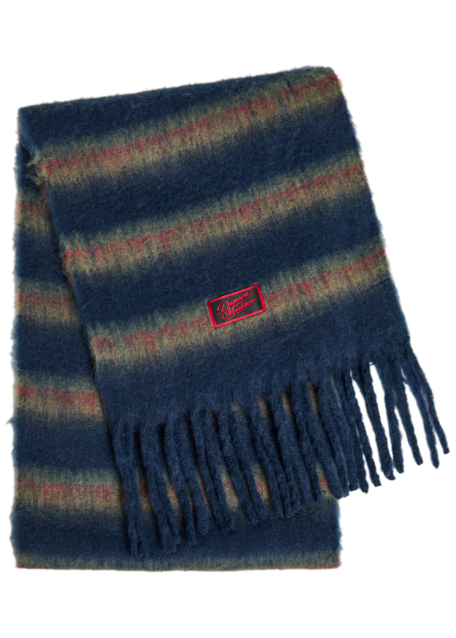 Damson Madder Striped Brushed Knit Scarf In Blue