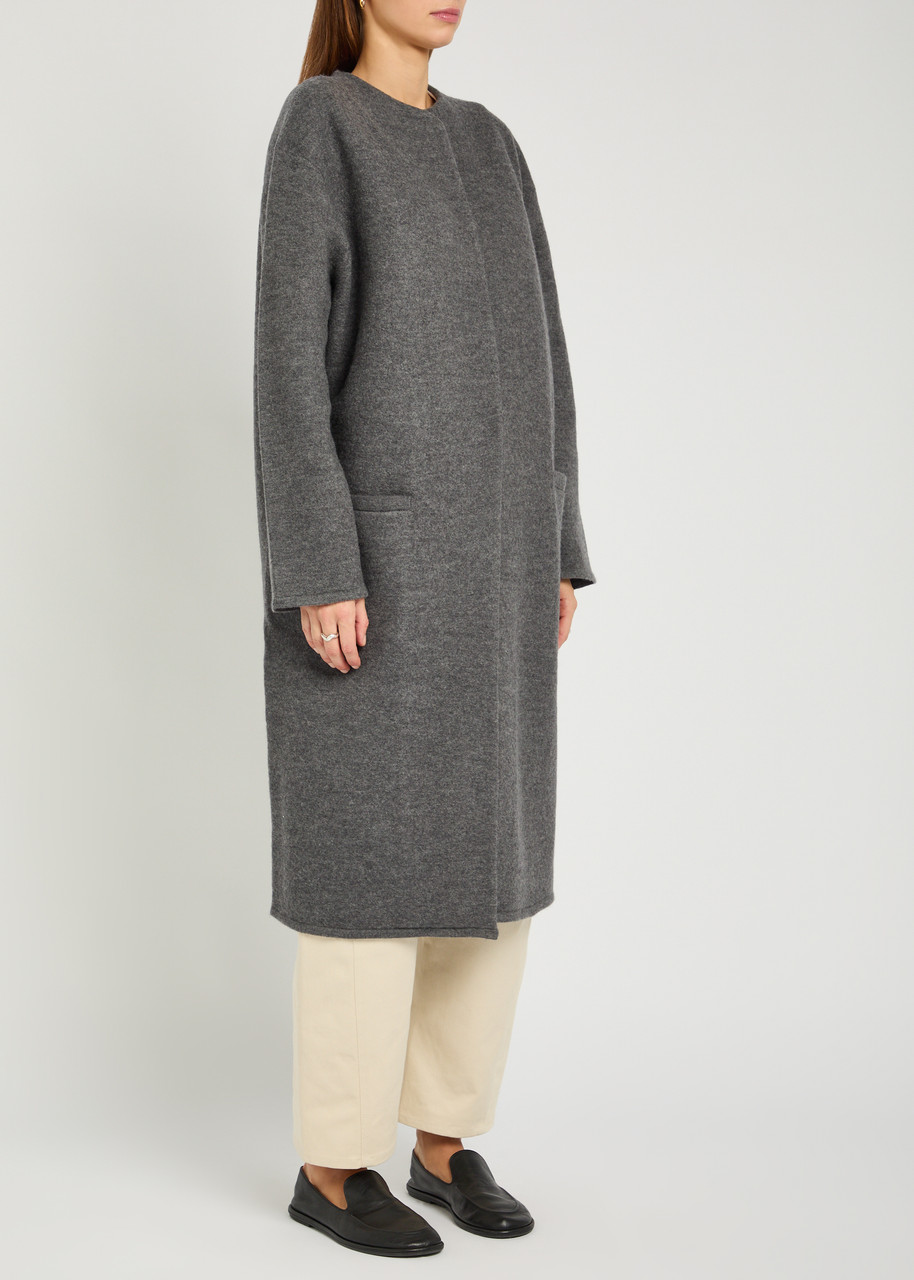Maria Mcmanus Scarf-effect Merino Wool Coat In Gray