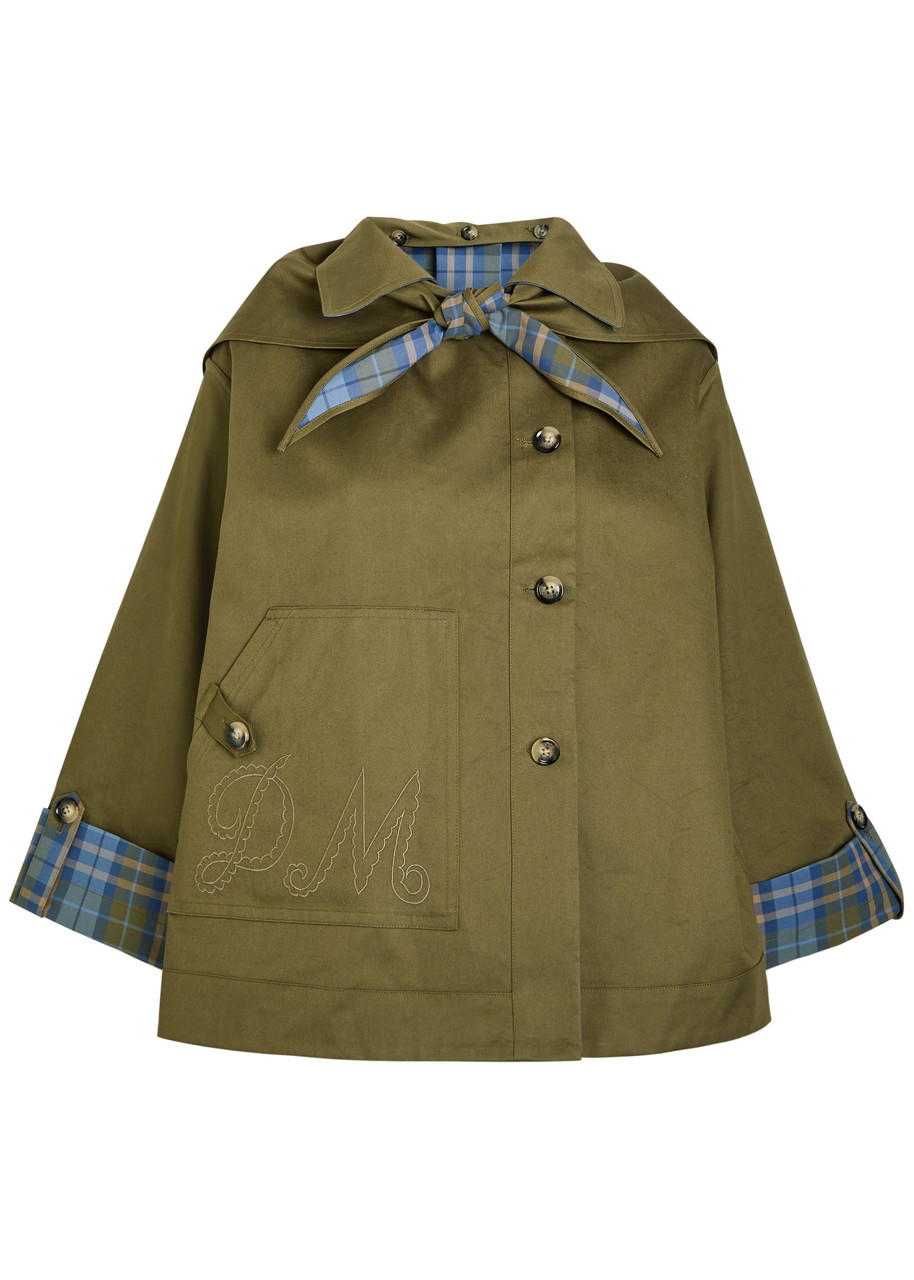 Damson Madder Jerry Reversible Plaid Cotton Trench Jacket - Olive - 12 (UK12 / M)