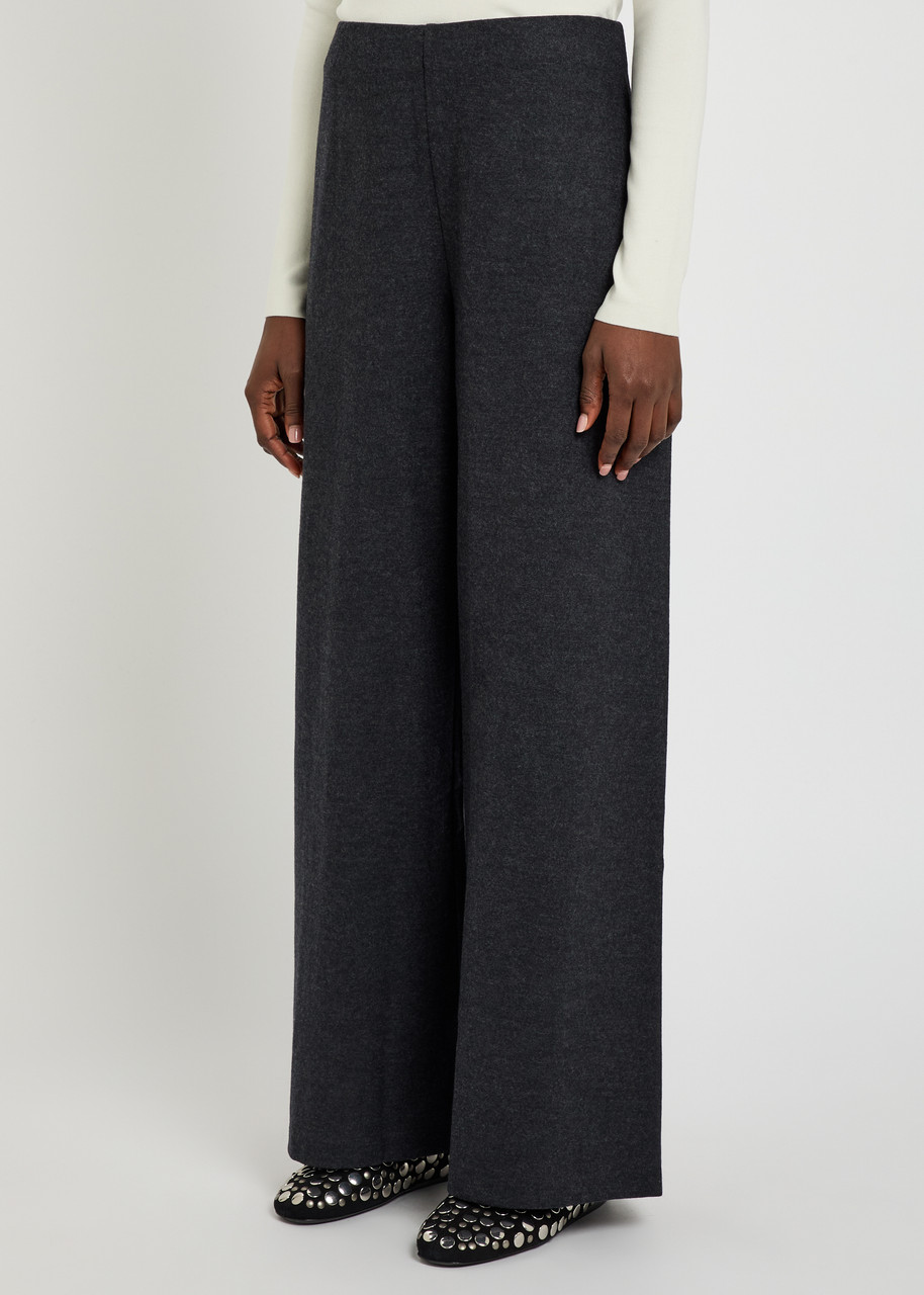 Eileen Fisher Wide-leg Wool Trousers In Gray