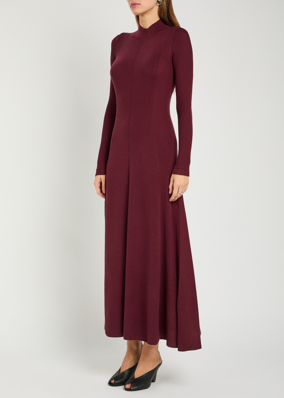 Maria Mcmanus Ribbed Merino Wool Maxi Dress In Burgundy