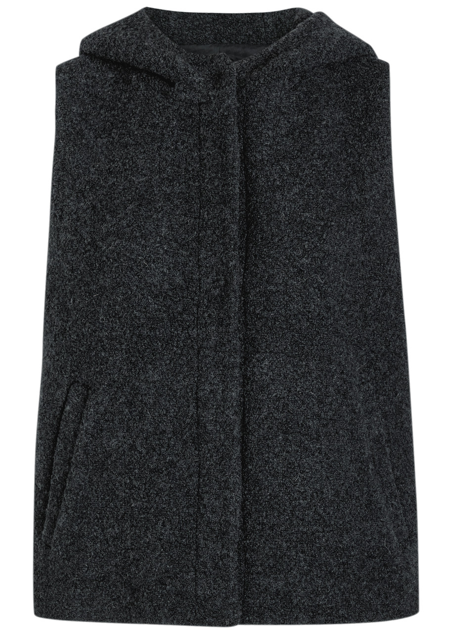 Eileen Fisher Hooded Bouclé Vest In Black