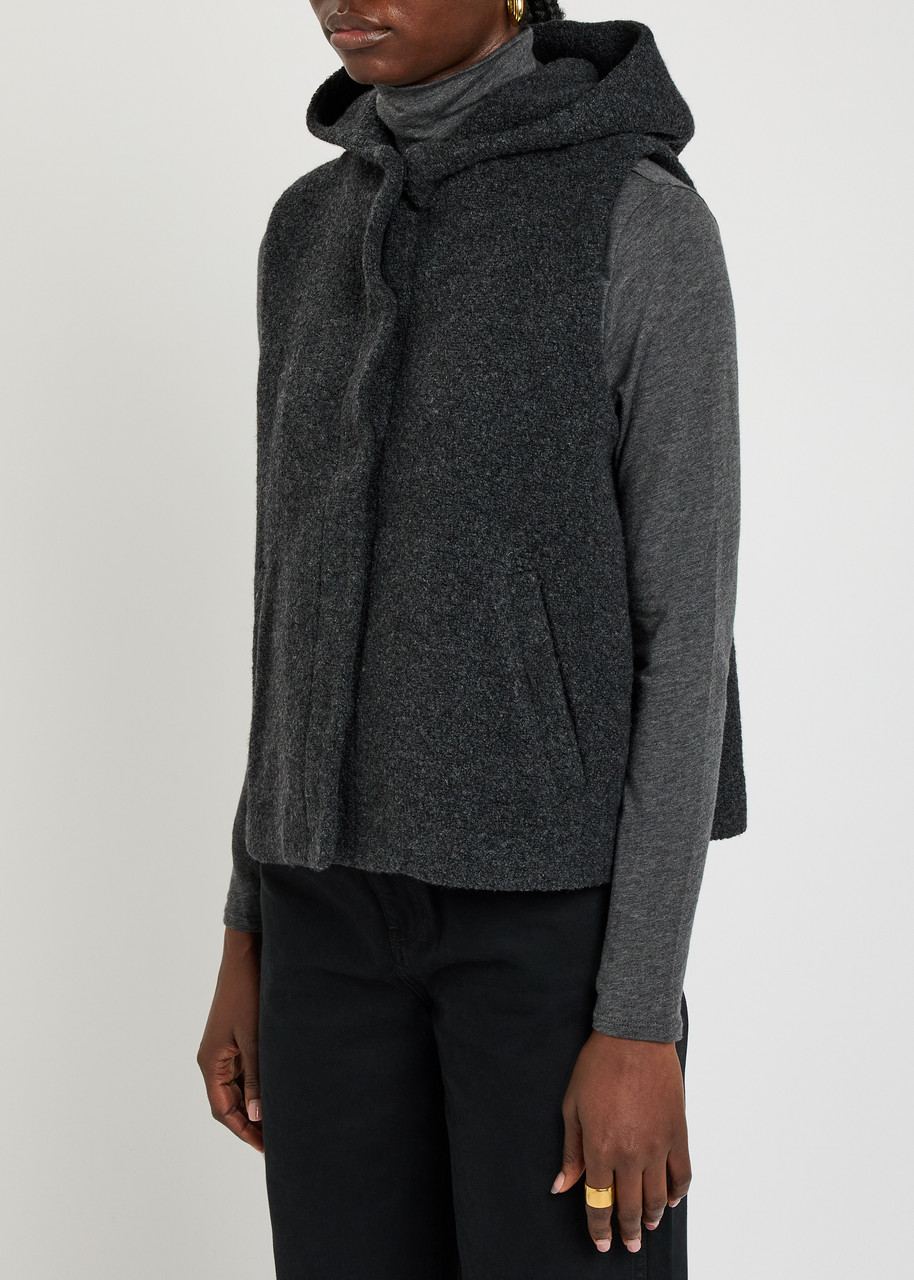 Eileen Fisher Hooded Bouclé Vest In Black