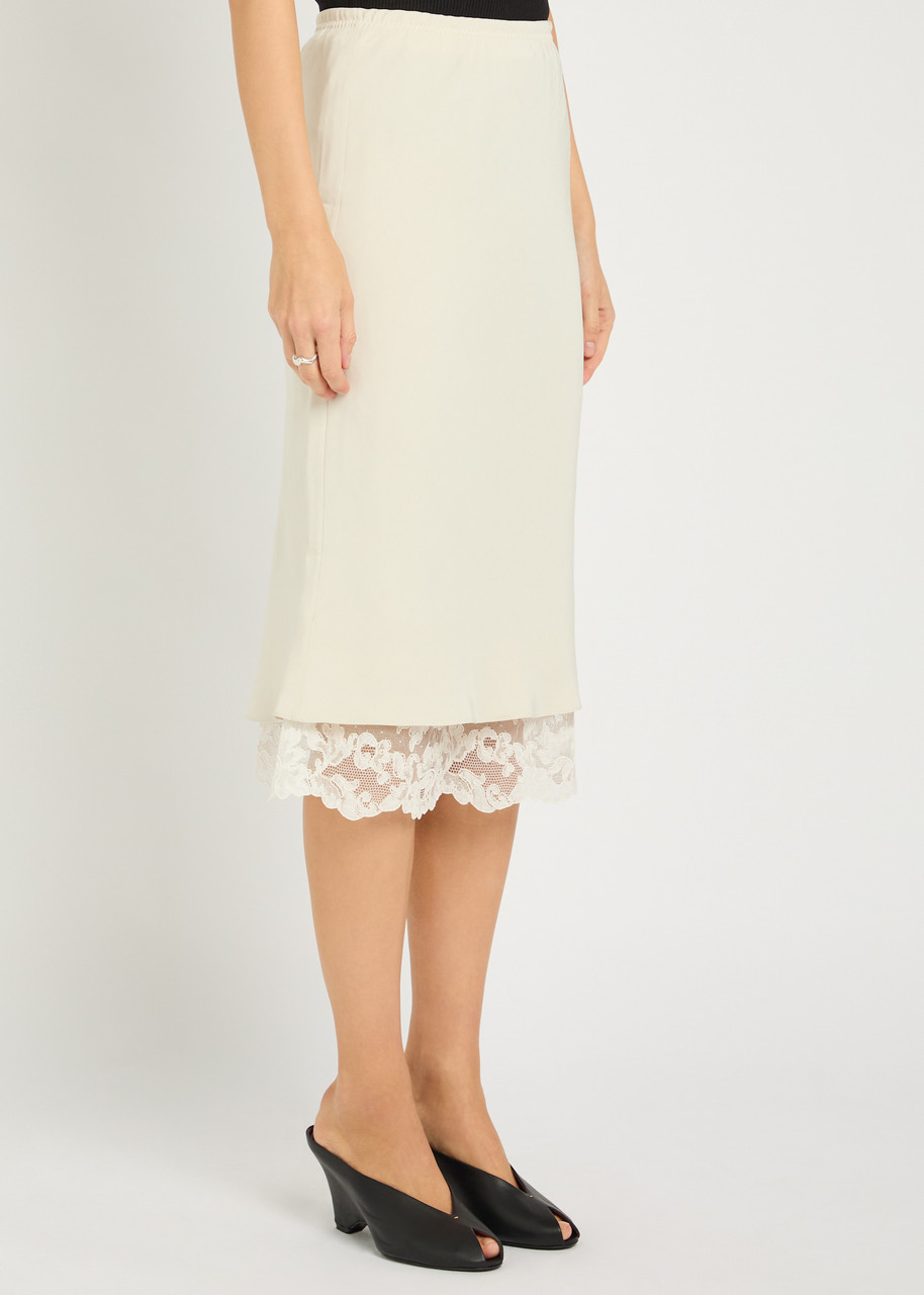 Maria Mcmanus Lace-hem Satin-twill Midi Skirt In Multi