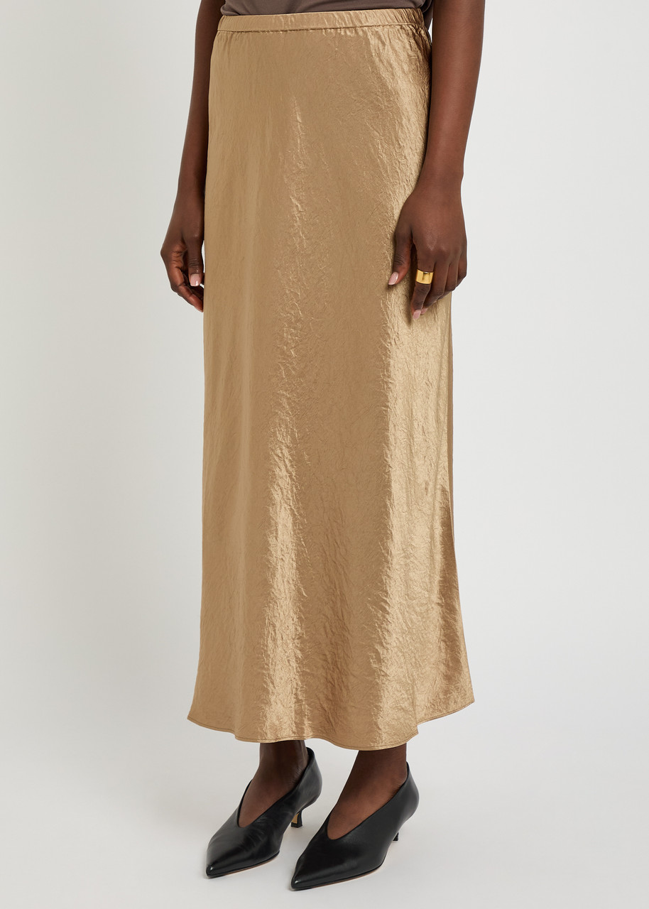 Eileen Fisher Crinkled Satin Midi Skirt In Multi
