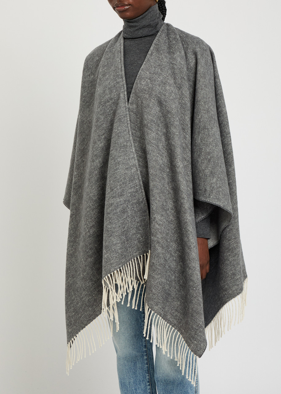 Eileen Fisher Fringed Brushed Cotton-blend Poncho In Gray