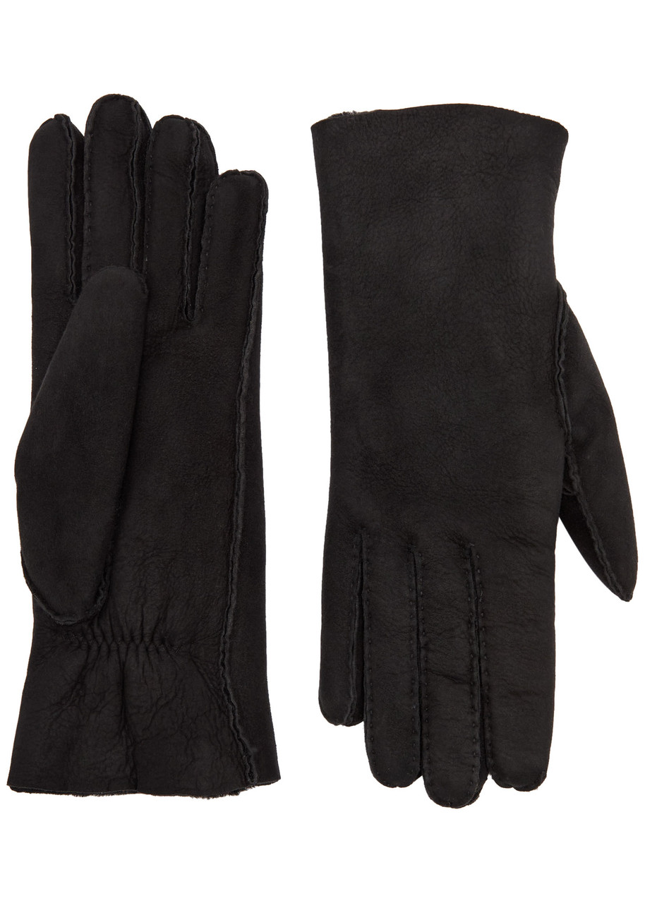 Agnelle Denise Shearling-lined Suede Gloves In Black