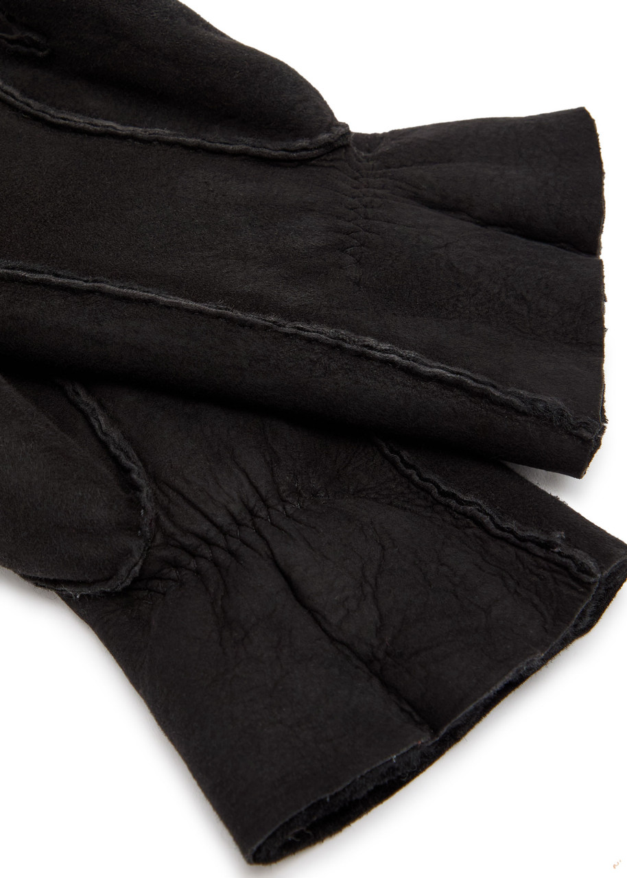 Agnelle Denise Shearling-lined Suede Gloves In Black