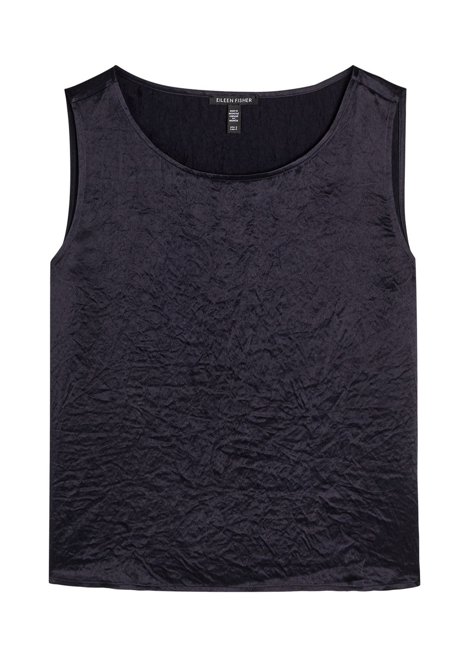 Eileen Fisher Crinkled Satin top - Dark Blue - S (UK 10-12 / M)