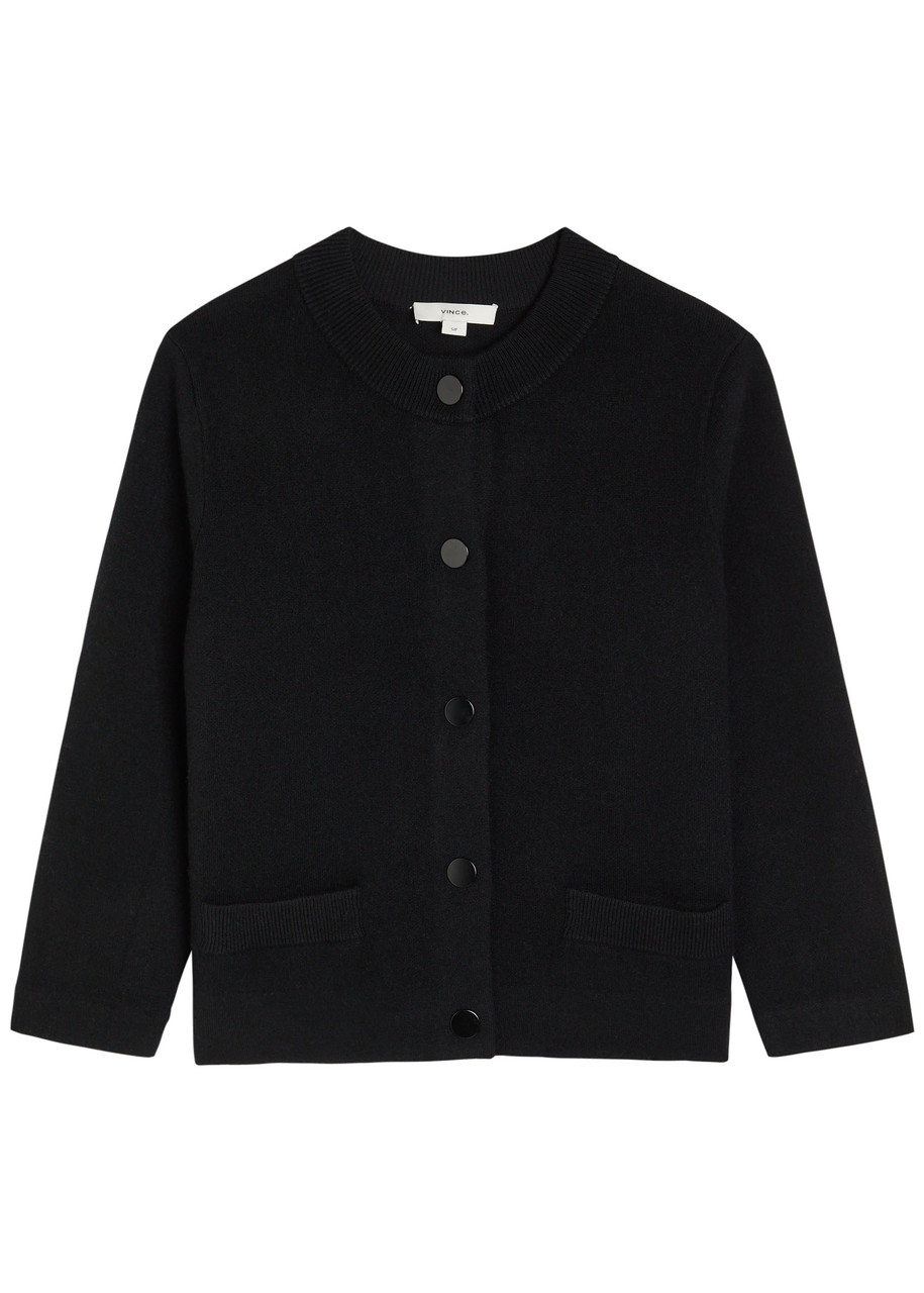 Vince Shrunken Snap Wool-blend Cardigan In Black