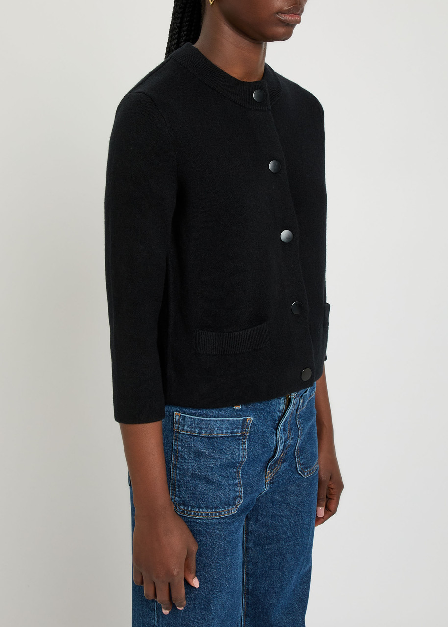 Vince Shrunken Snap Wool-blend Cardigan In Black