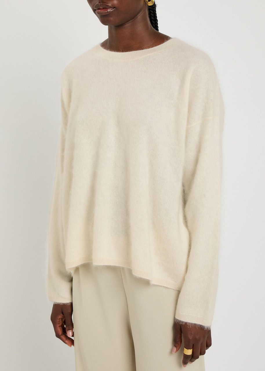 Eileen Fisher Fluffy Cashmere Crewneck Sweater In Black