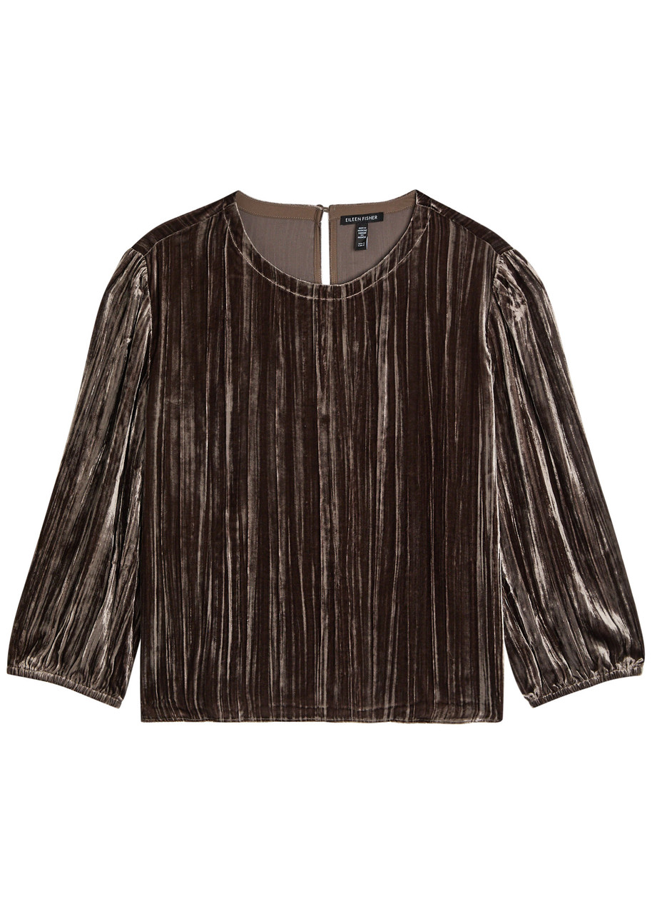 Eileen Fisher Textured Velvet Blouse In Brown