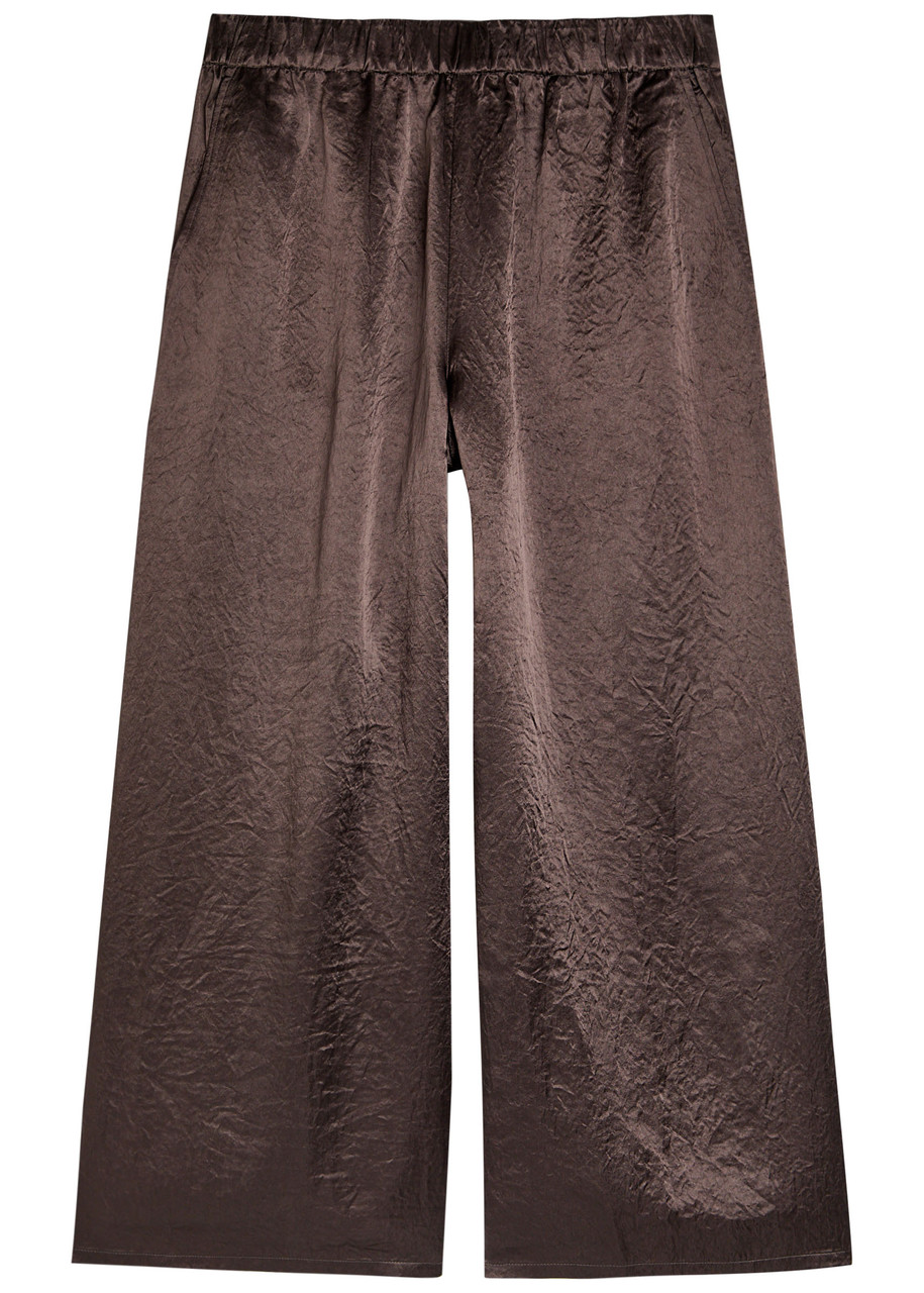 Eileen Fisher Crinkled Wide-leg Satin Trousers - Brown - M (UK 14-16 / L)