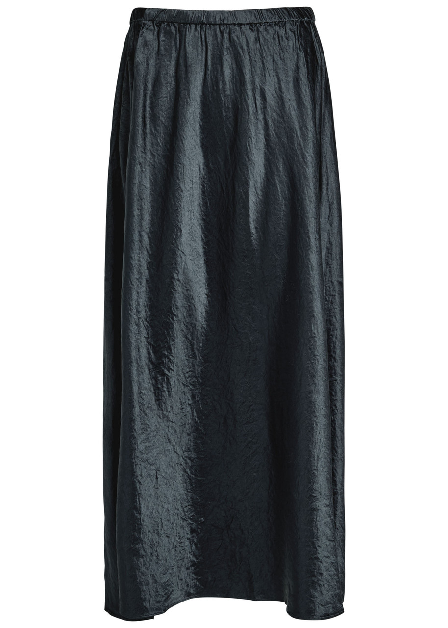 Eileen Fisher Crinkled Satin Midi Skirt In Black