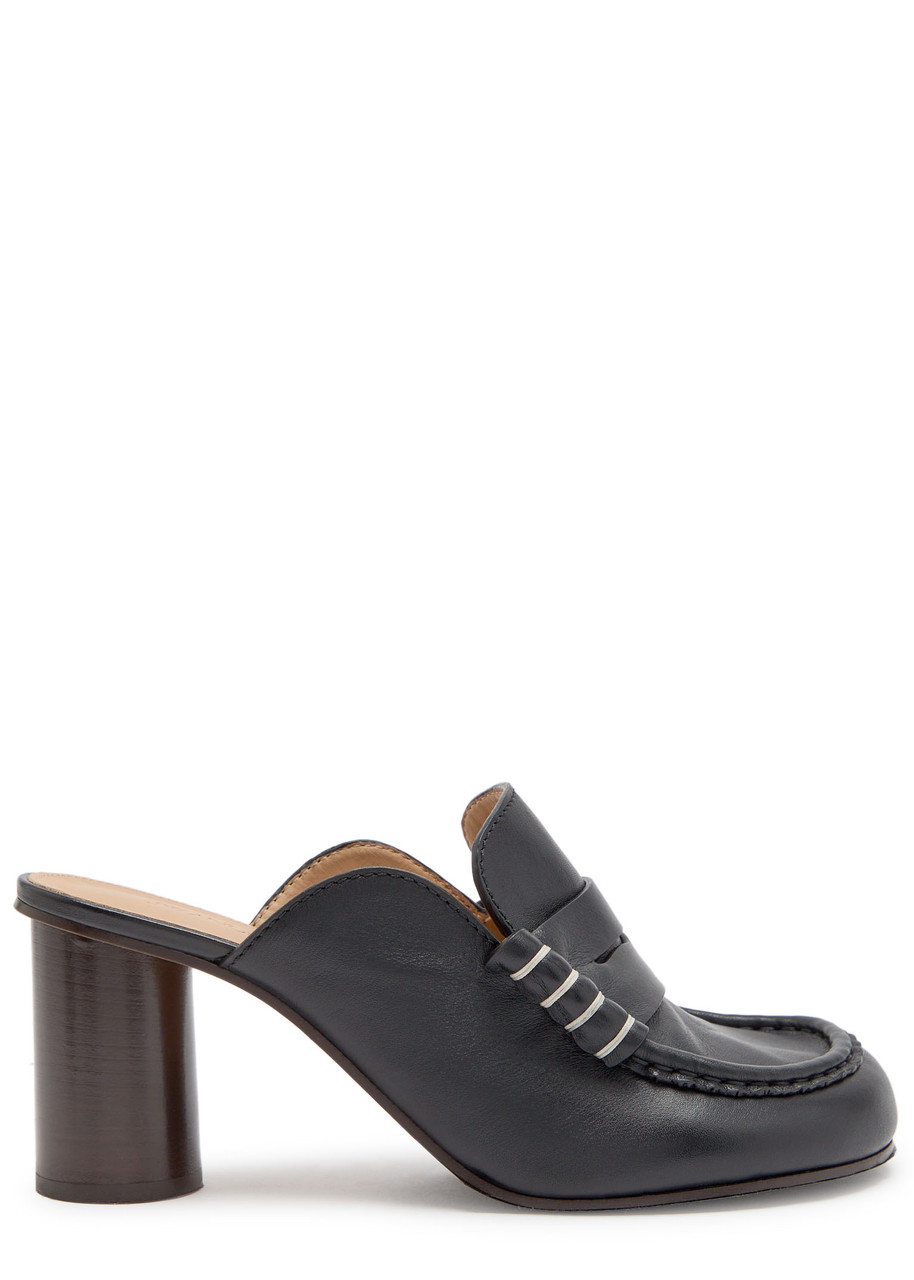 Jw Anderson Loafer Whipstitched Leather Mules In Black