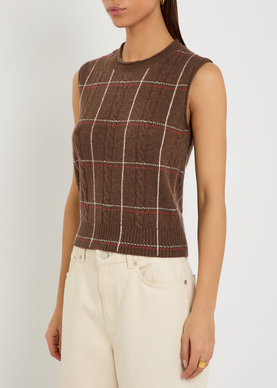 Guest In Residence Check Cashmere Vest In Brown