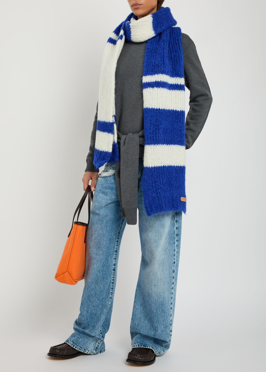 Jw Anderson Striped Knit Alpaca-blend Scarf In Blue