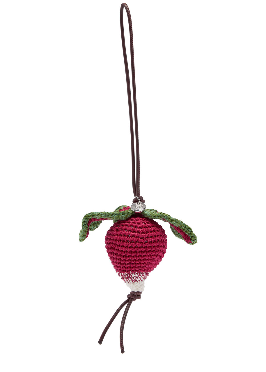 Jw Anderson Radish Crochet Cotton Bag Charm In Burgundy