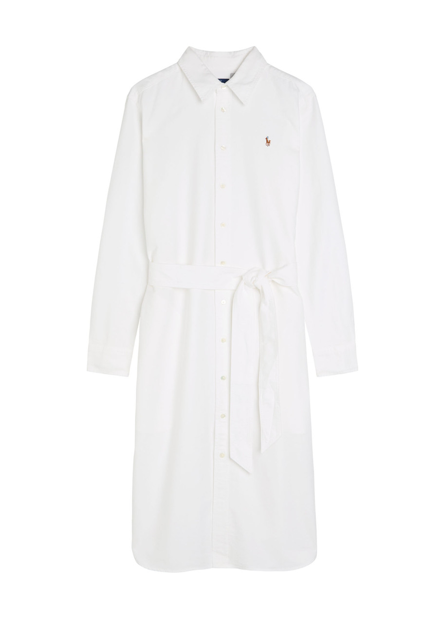 Polo Ralph Lauren Belted Cotton Midi Shirt Dress In White