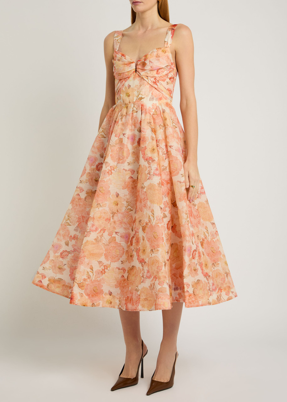 Zimmermann Rebellion Floral-print Linen And Silk-blend Midi Dress In Multi