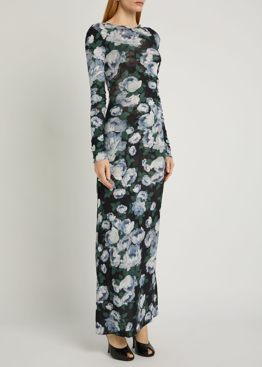 Stella Mccartney Bunch Of Roses Floral-print Mesh Maxi Dress In Multi