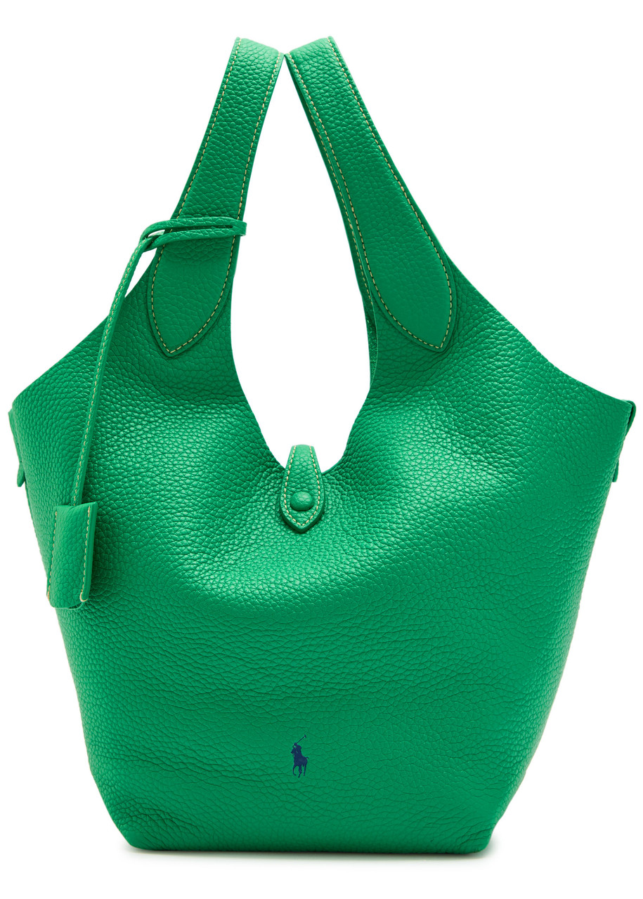 Polo Ralph Lauren Player Medium Grained Leather Tote Bag In Green