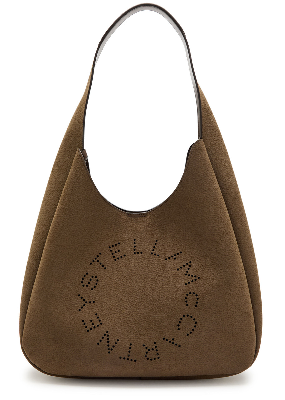 Stella Mccartney Logo Large Faux Suede Shoulder bag - Moca - One Size