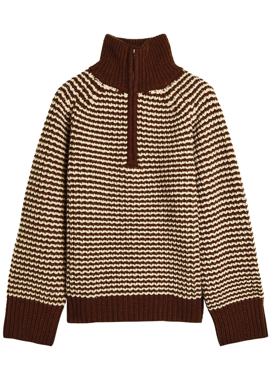 Studio Nicholson Bristol Striped Half-zip Wool Jumper - Brown - M