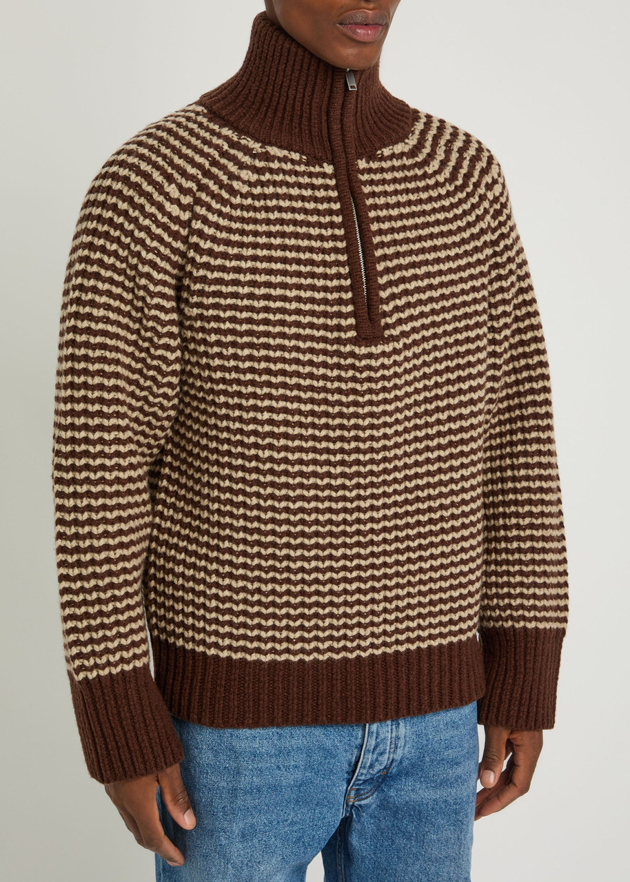  Studio Nicholson Bristol Striped Half-zip Wool Jumper - Brown - L 