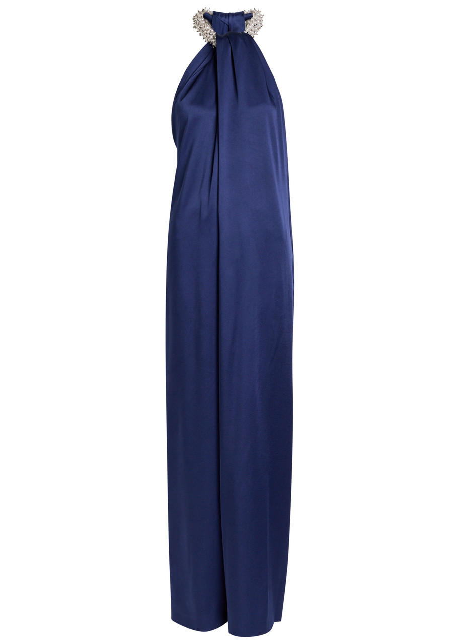 Stella Mccartney Draped Faux Pearl-embellished Satin Jumpsuit - Navy - 38 (UK6 / XS)